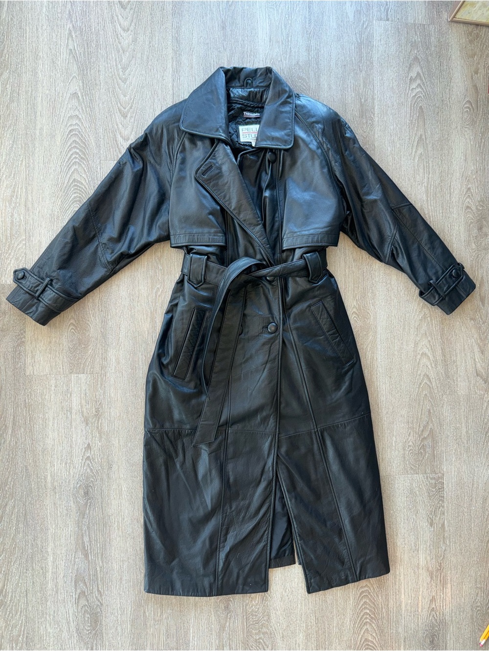 Vintage Pelle Studio (Wilsons Leather) Black Leather Trench Coat Thermal Lined